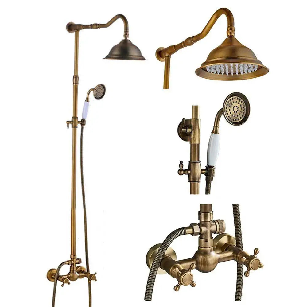 Rozin Antique Brass In Wall Shower Faucet Set With Hand Shower Dual Handle