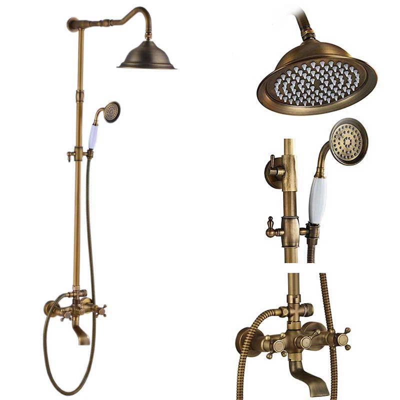 Rozin Antique Brass In Wall Shower Faucet Set With Hand Shower Dual Handle