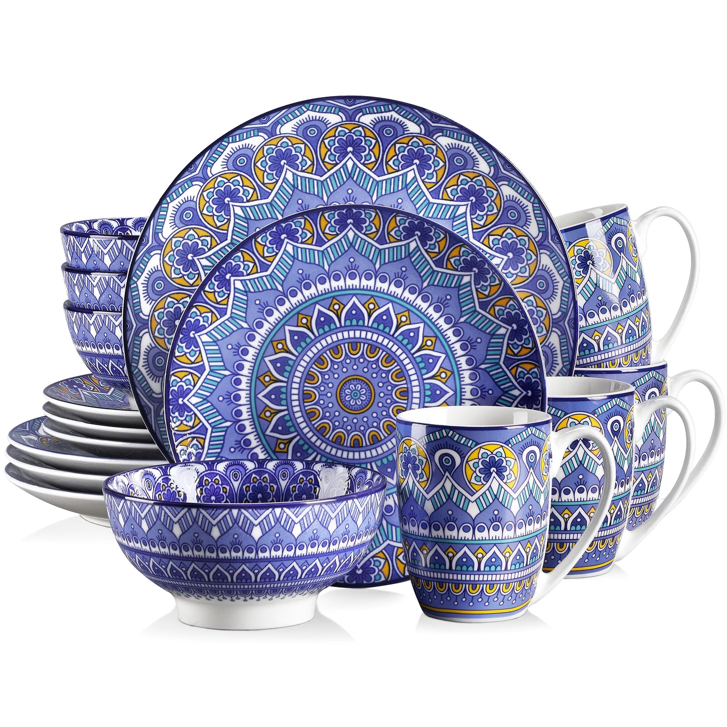 MALACASA Mandala Geometric Ceramic Dinnerware Set Porcelain Plates