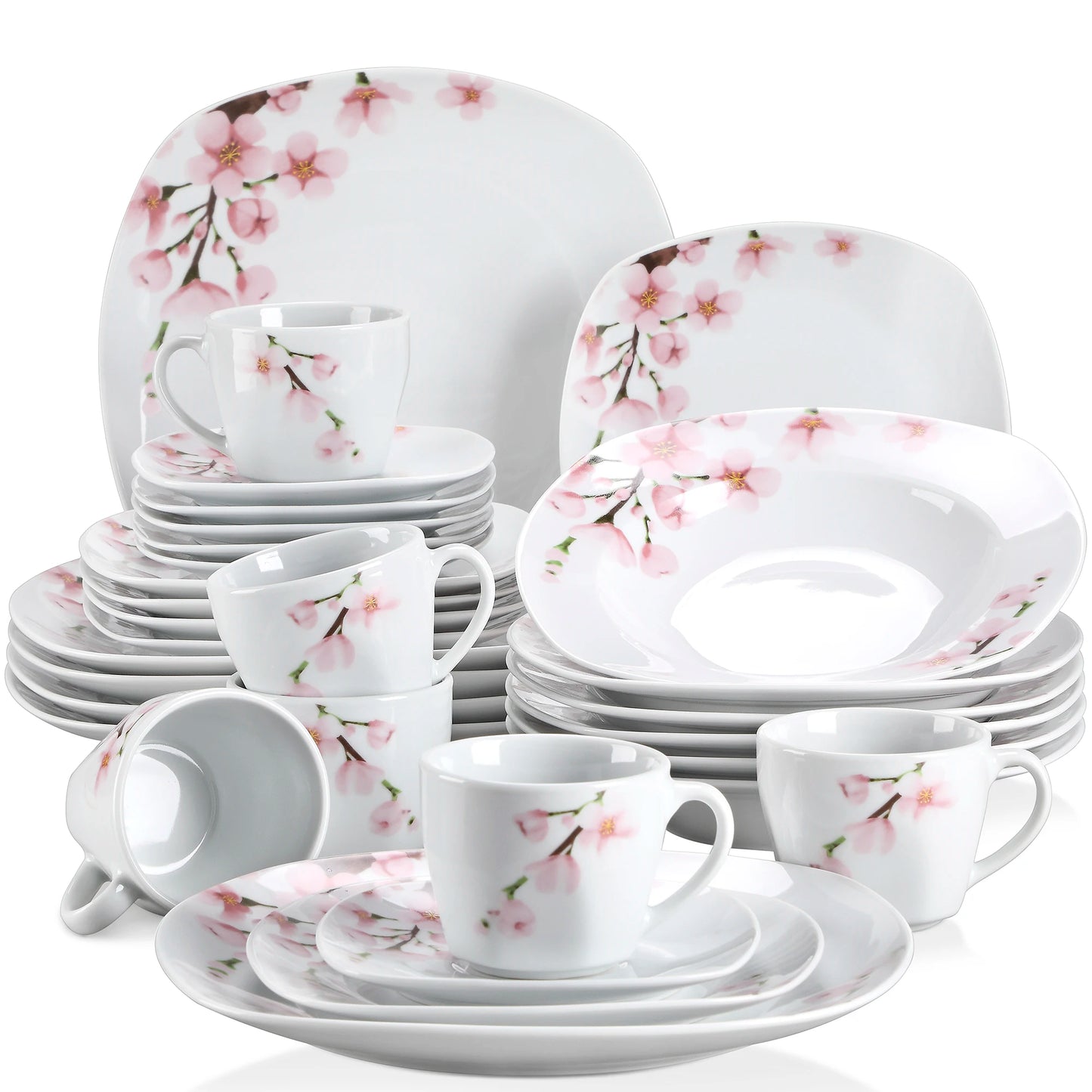 MALACASA Annie Porcelain Dinnerware Set With Plates And Cups