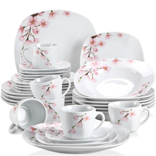 MALACASA Annie Porcelain Dinnerware Set With Plates And Cups