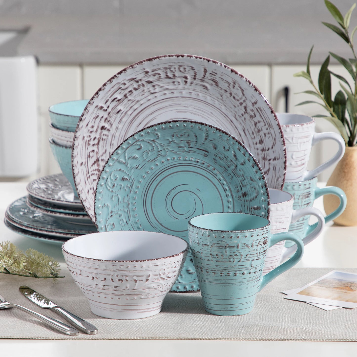 vancasso VINE 16/32/48 Ceremic Plates Dinner Set Stoneware Tableware Set with Dinner Plate,Dessert Plate,Bowl,Mug for 12 Person