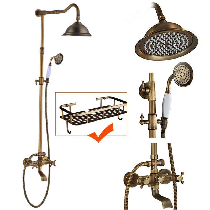Rozin Antique Brass In Wall Shower Faucet Set With Hand Shower Dual Handle