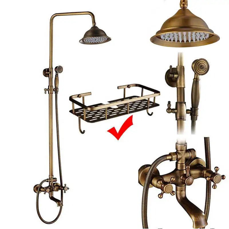 Rozin Antique Brass In Wall Shower Faucet Set With Hand Shower Dual Handle