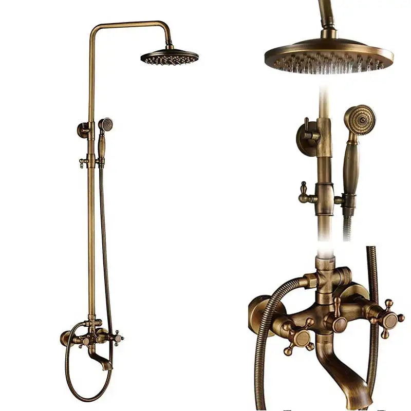 Rozin Antique Brass In Wall Shower Faucet Set With Hand Shower Dual Handle