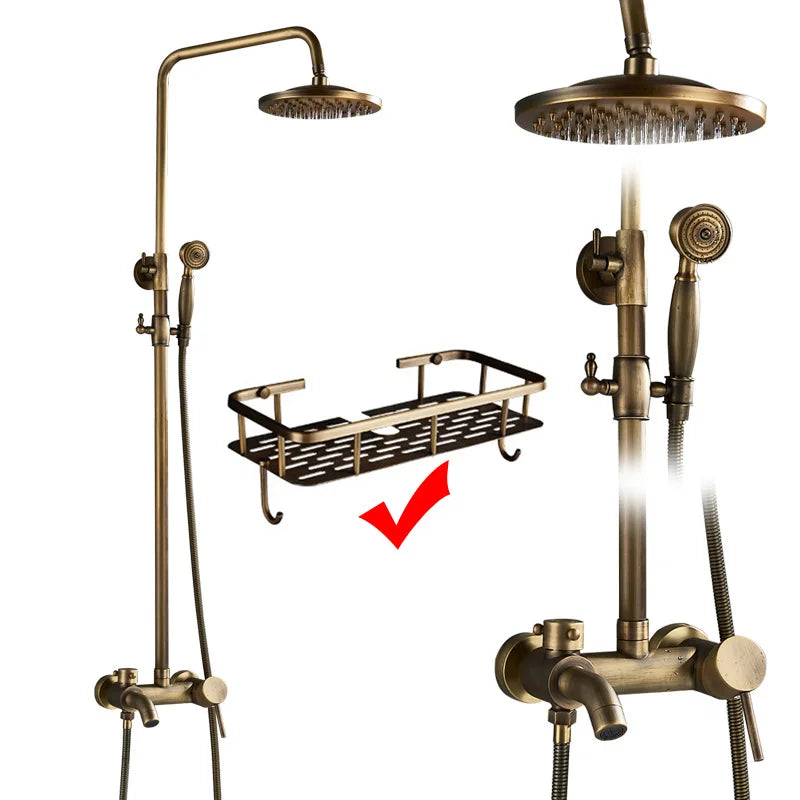 Rozin Antique Brass In Wall Shower Faucet Set With Hand Shower Dual Handle