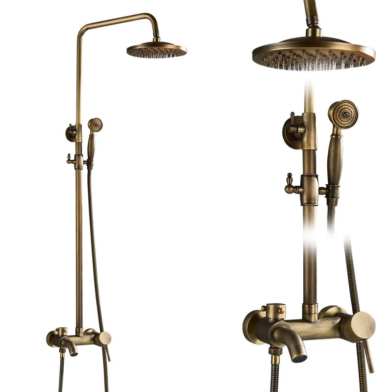 Rozin Antique Brass In Wall Shower Faucet Set With Hand Shower Dual Handle