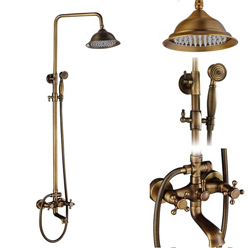 Rozin Antique Brass In Wall Shower Faucet Set With Hand Shower Dual Handle