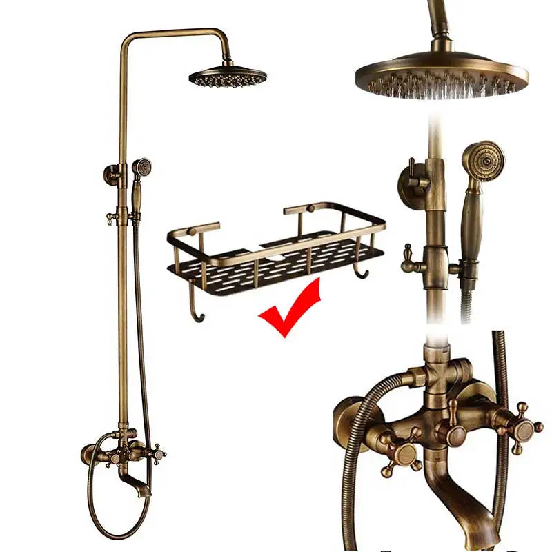 Rozin Antique Brass In Wall Shower Faucet Set With Hand Shower Dual Handle