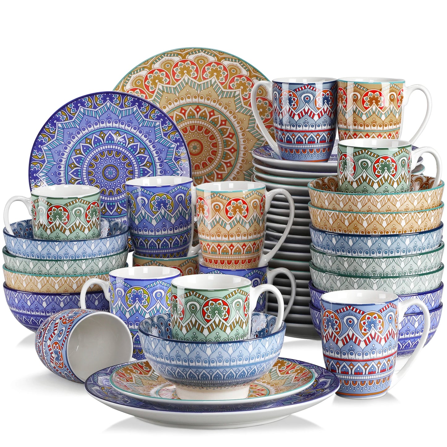 MALACASA Mandala Geometric Ceramic Dinnerware Set Porcelain Plates