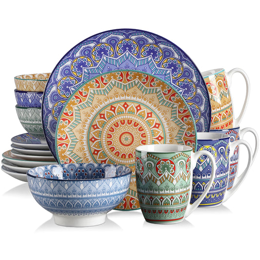 MALACASA Mandala Geometric Ceramic Dinnerware Set