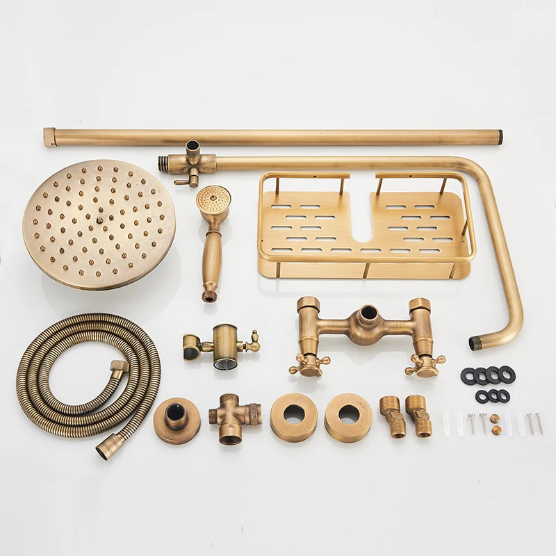 Rozin Antique Brass In Wall Shower Faucet Set With Hand Shower Dual Handle