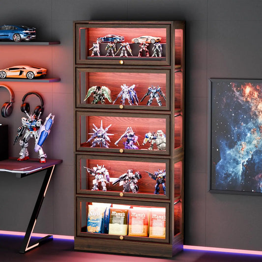 ZHILU Display Cabinet With LED Lighting 5 Tier Curio And Acrylic Glass Doors
