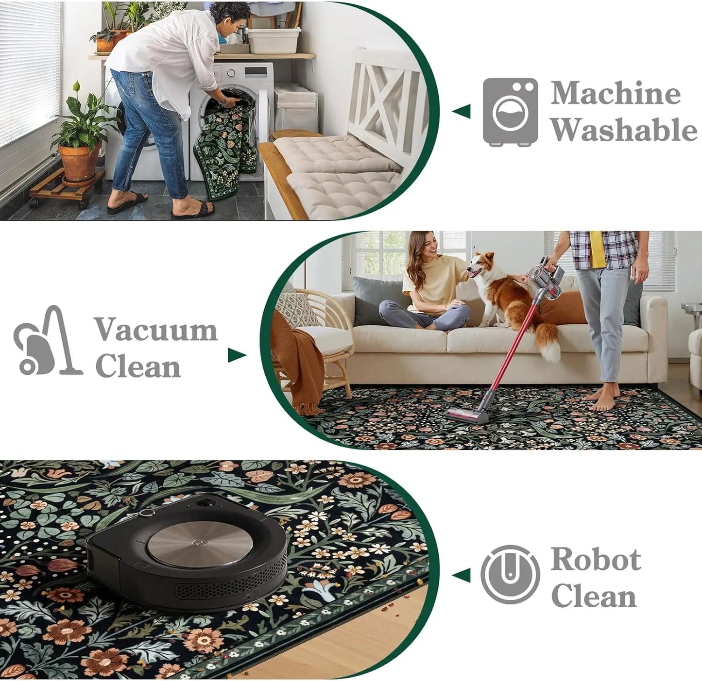 Floral Area Rug Soft Washable Non Slip Boho Carpet