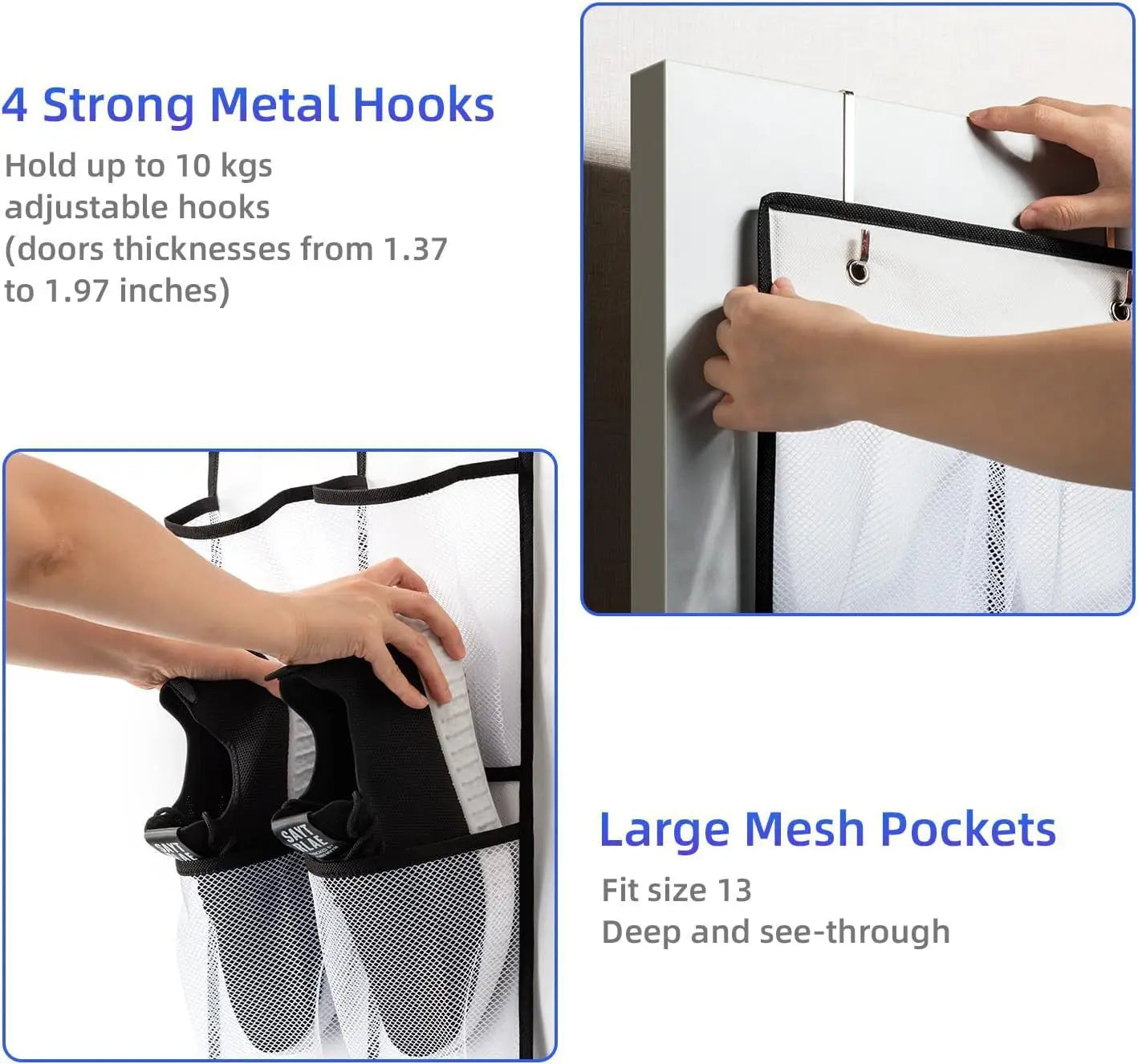 Over The Door Hanging Shoe Rack Organizer Equipped with 24/35 Large Breathable Mesh Storage Pockets, Multifunctional Space Saving Closet Shoe Holder for Household Shoe Storage