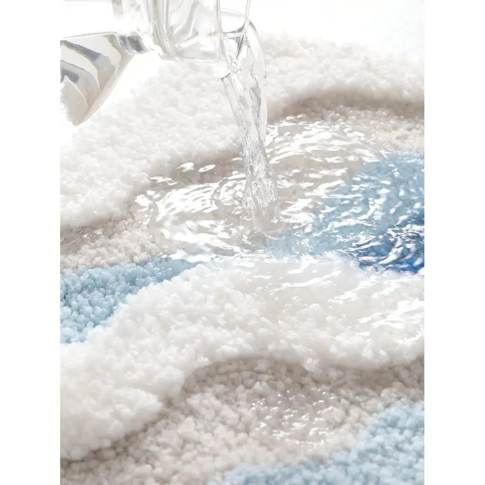 Flocked Polyester Bath Mat With Non Slip TPR Backing Asymmetrical Wave
