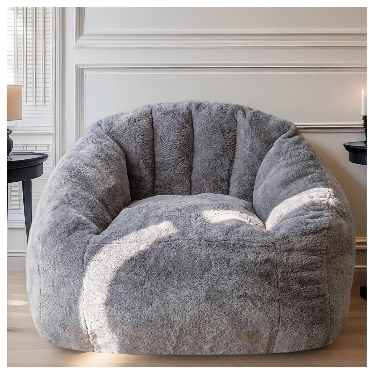 Premium Rabbit Fur Fabric Bean Bag Chair With Memory Foam
