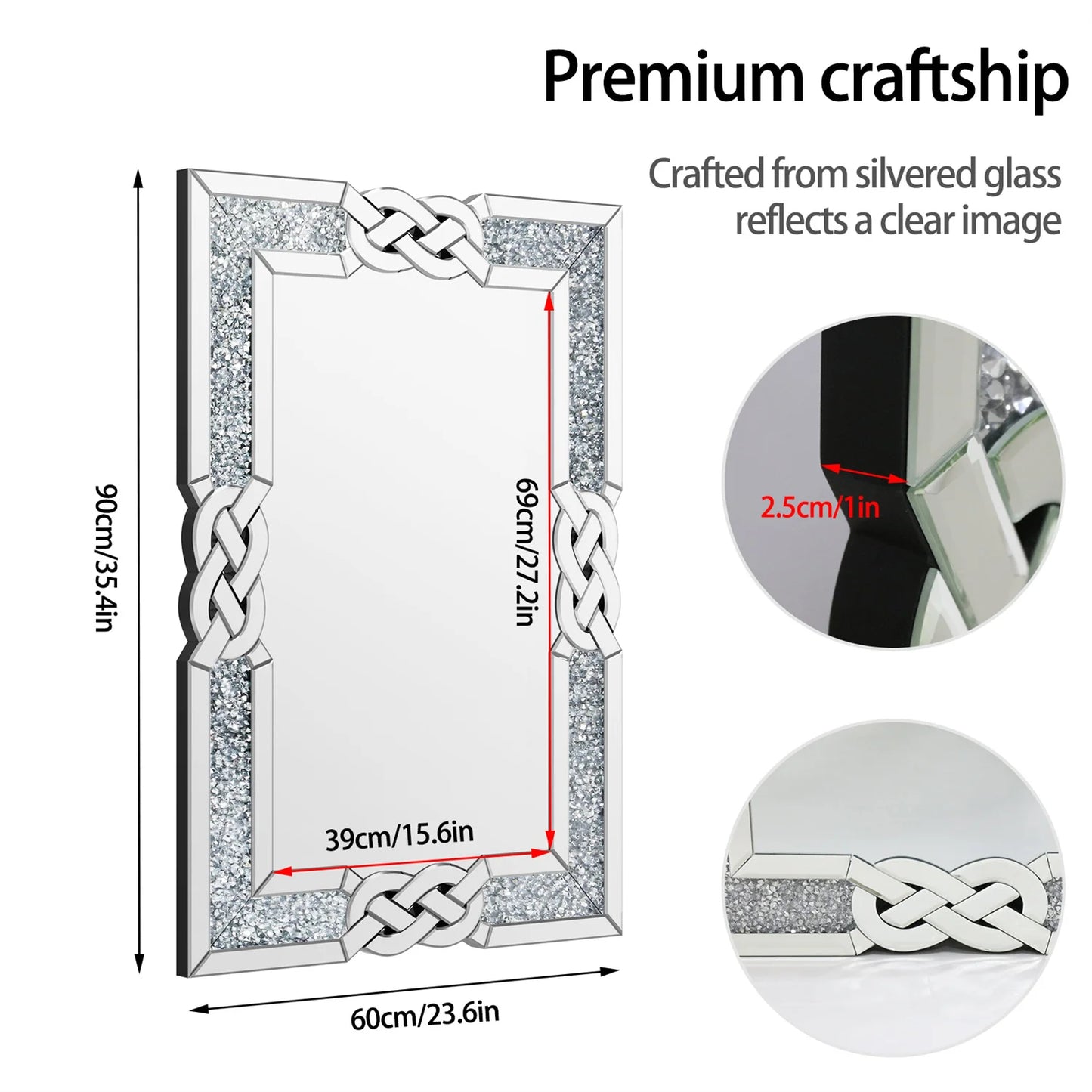 Crystal Diamond Wall Mirror Decorative Hanging Accent
