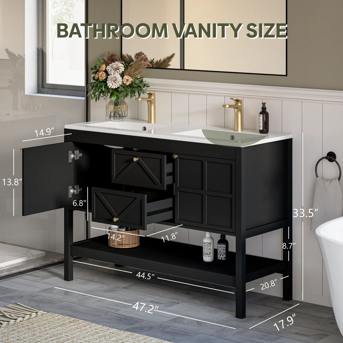 EVOKEDEN Freestanding Farmhouse Bathroom Vanity With Double Sink