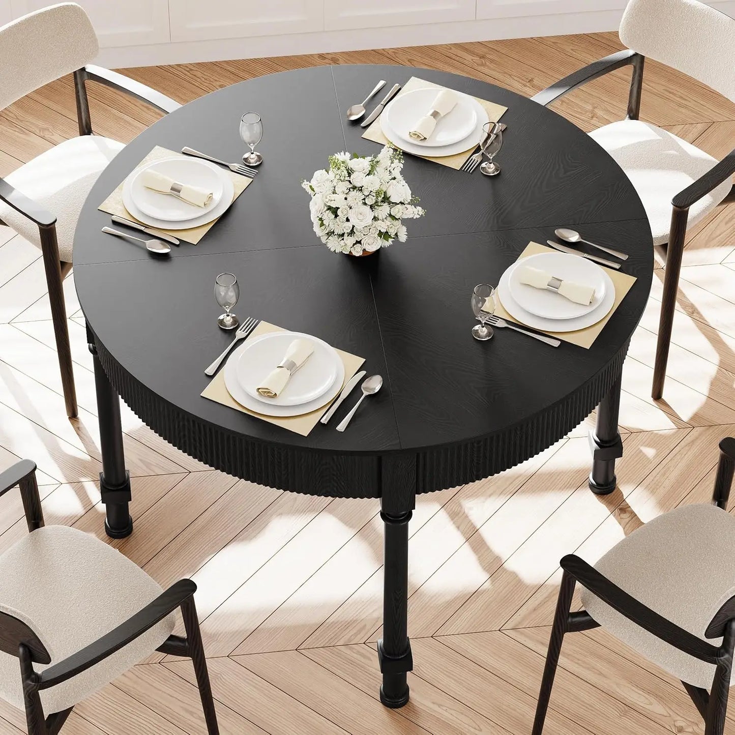 Round Dining Table for 4-6 Diners with Drawers Modern Farmhouse