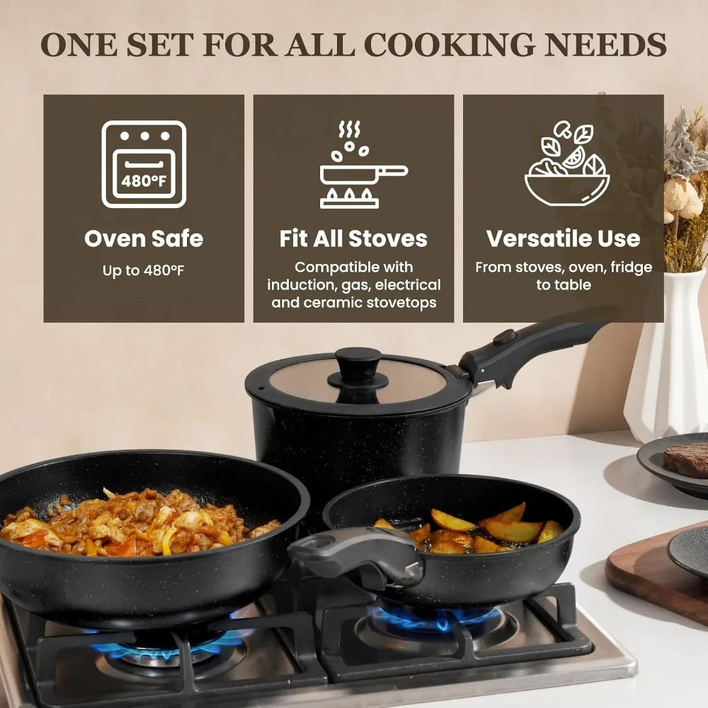 Nonstick Cookware Set With Detachable Handles Induction Compatible