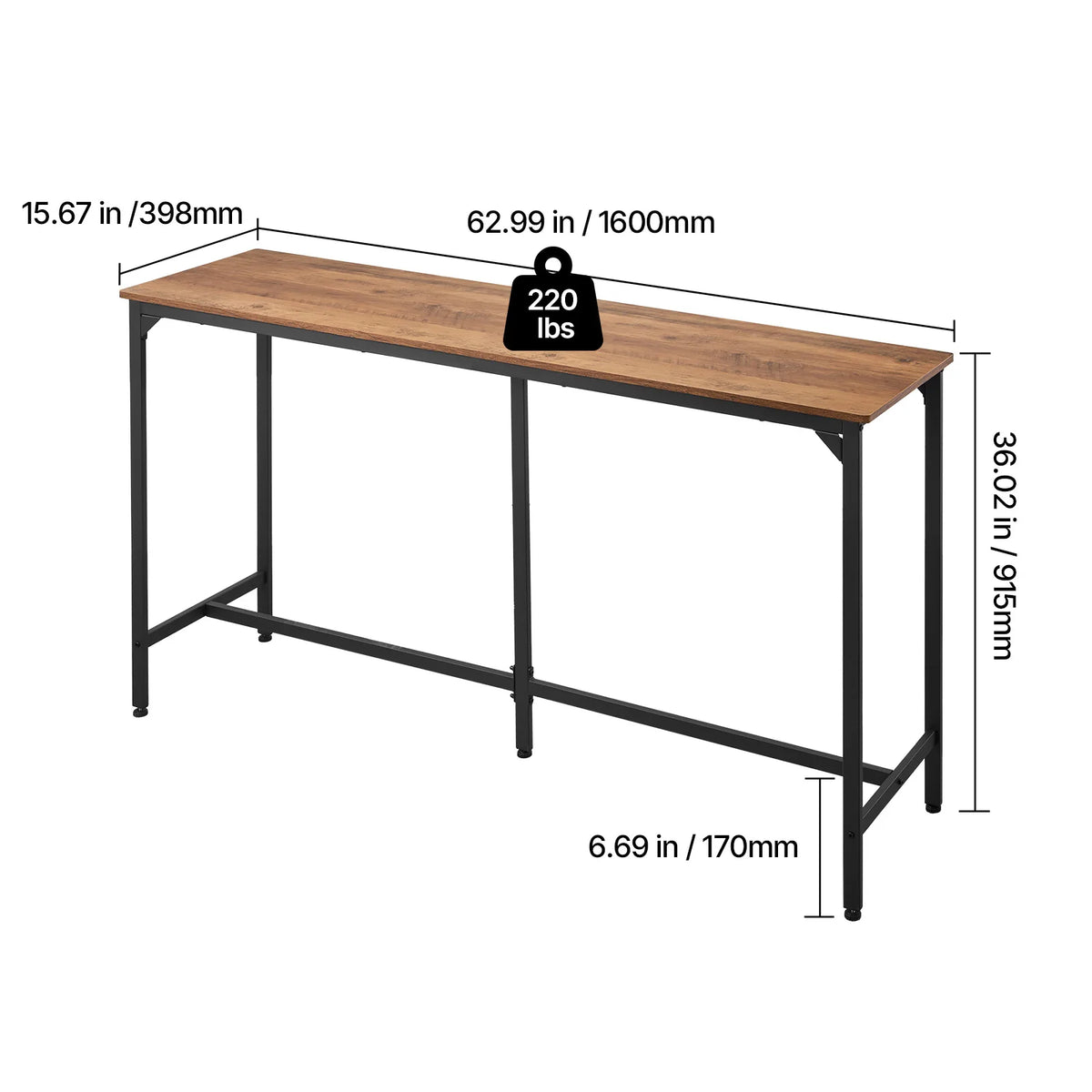 SucceBuy Modern Bar Table with Rounded Edge and Metal Frame