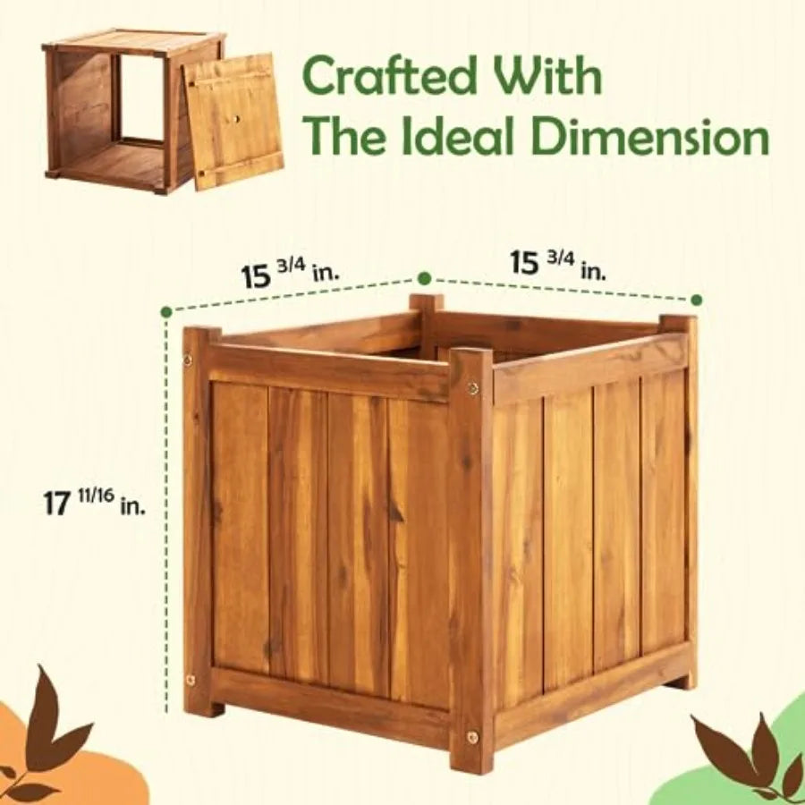 Acacia Wood Outdoor Flower Boxes With Ergonomic Handles