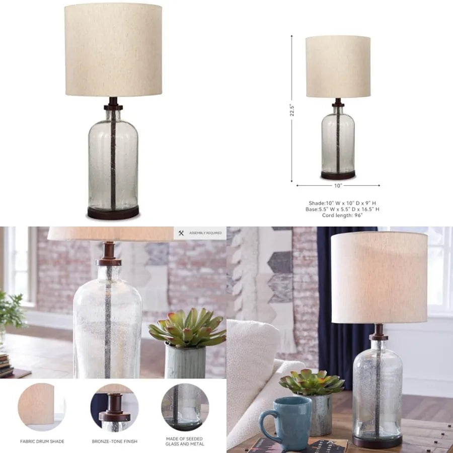 Bandile Modern Farmhouse 22.5" Seeded Glass Table Lamp, Bronze