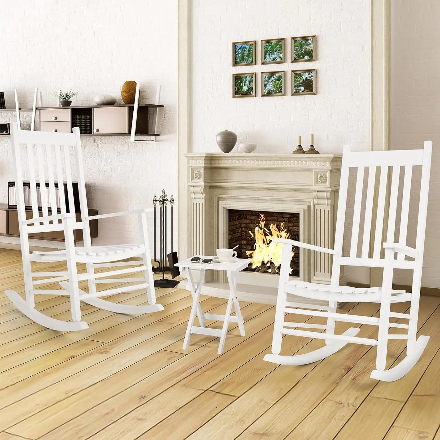 Wooden Rocking Chair Set With Side Table For Porch
