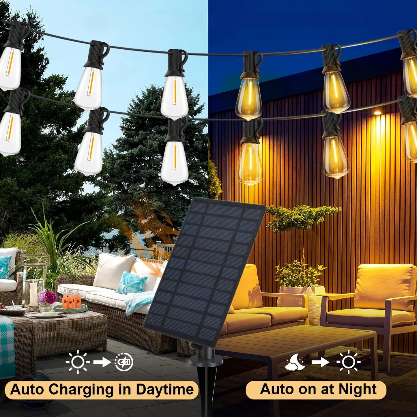 Solar Outdoor String Lights ST38 Patio Lights Waterproof for Porch, Deck, Garden, Backyard, Balcony, 2700K