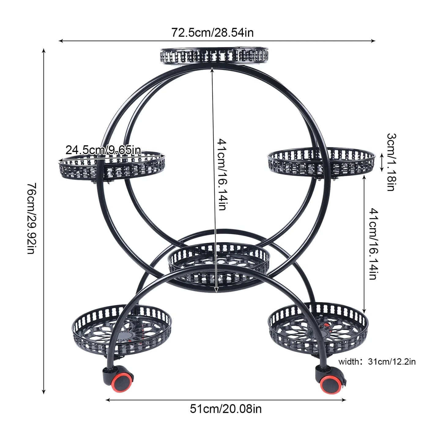 Durable Metal Plant Stand For Six Pots With Wheels
