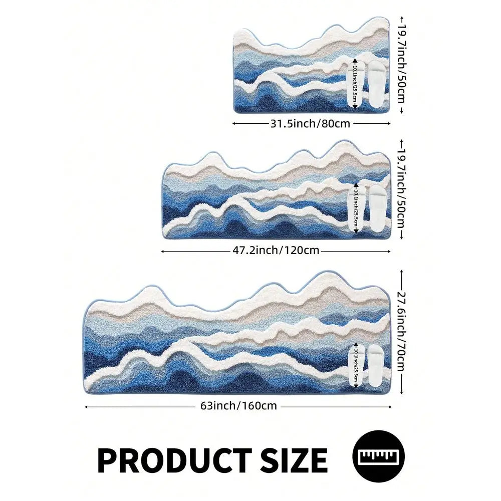 Flocked Polyester Bath Mat With Non Slip TPR Backing Asymmetrical Wave