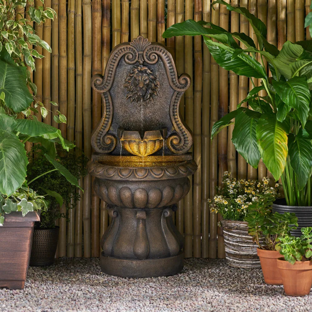 Olivia Outdoor Fountain With Light, Weather Resistant Roman-Style