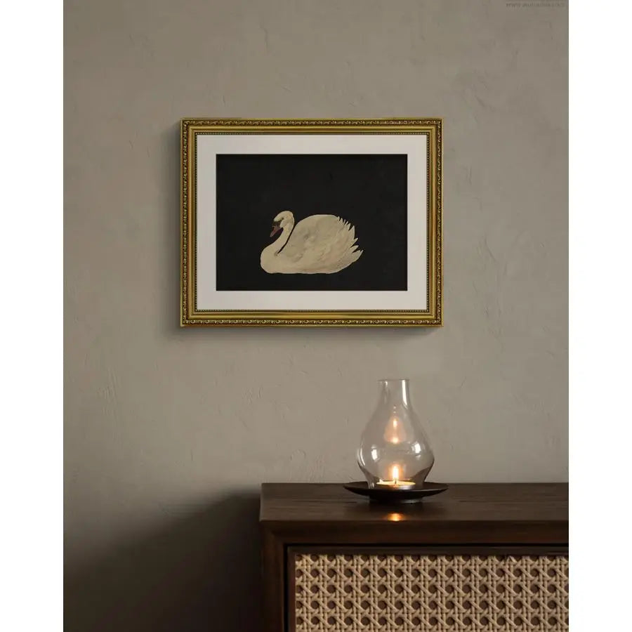 Gold Framed Swan Wall Art Canvas Print Vintage Home Decor
