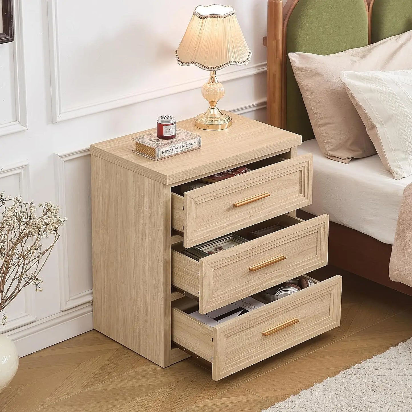 Night Stand with 3 Drawer 26" Fluted Wooden Tall Nightstand Metal Handle for Bedroom Living Room Bedside Table, Customized