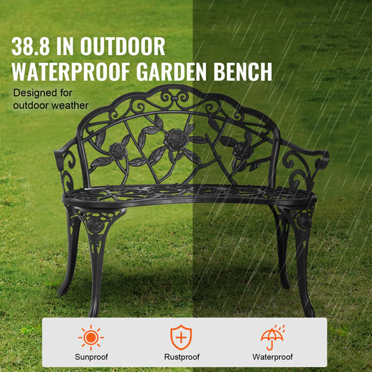 SucceBuy Outdoor Bench Wood Metal Garden Seating 480 Lbs Load Capacity