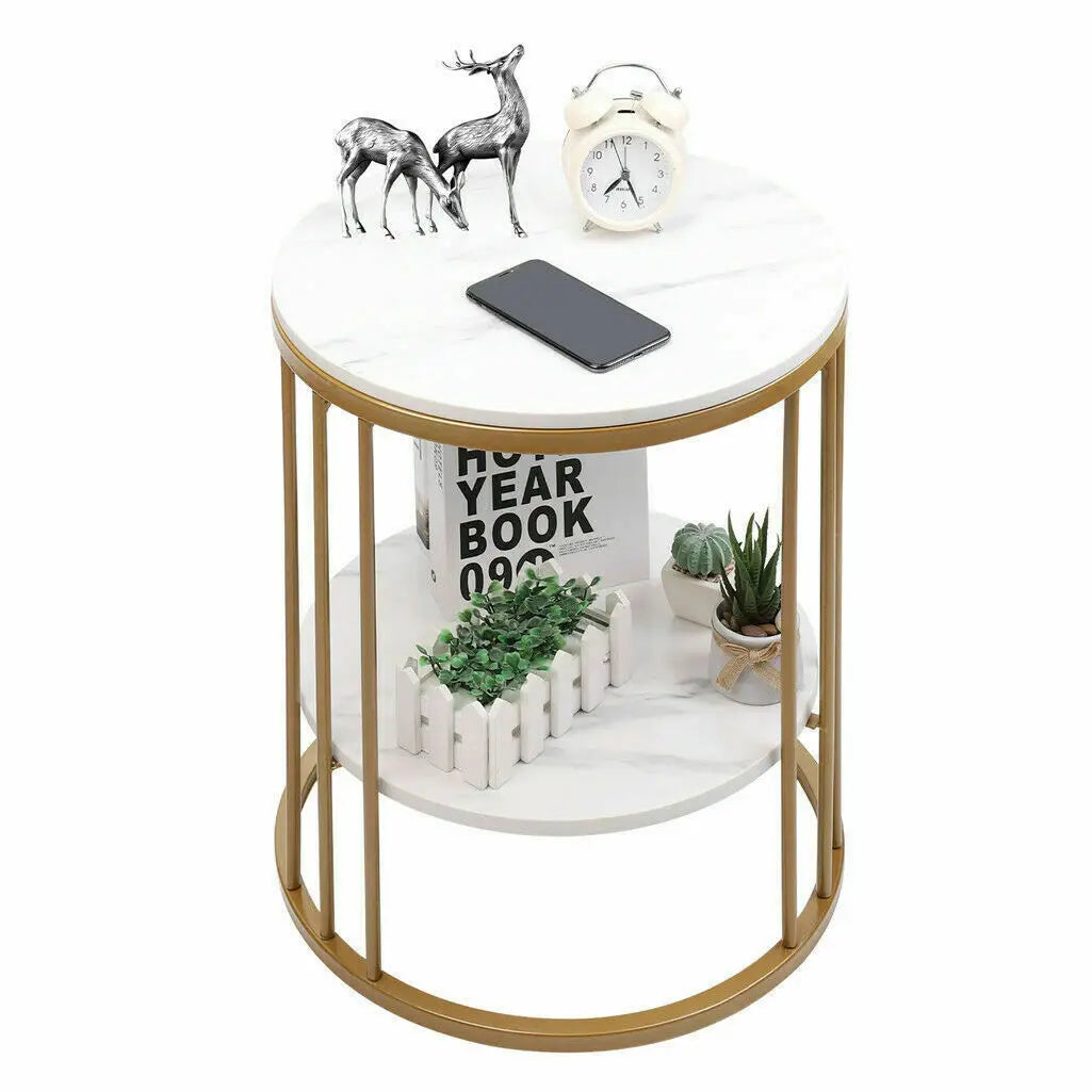 Wisfor 2 Tier Marble Side Table Round Nightstand Jewellery Storage
