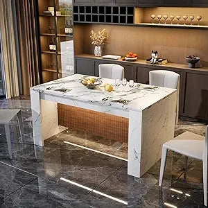 Faux Marble Dining Table With LED Lights For Modern Kitchen