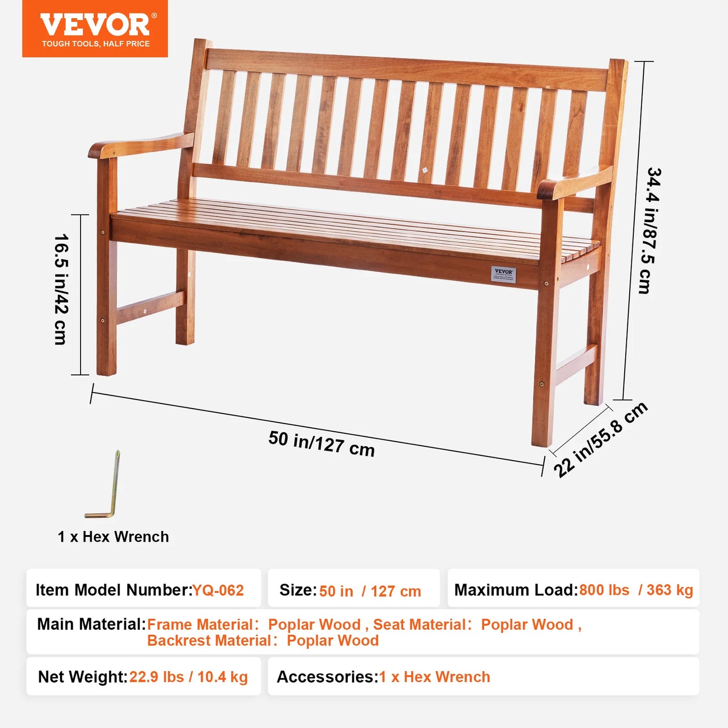 SucceBuy Outdoor Bench Wood Metal Garden Seating 480 Lbs Load Capacity