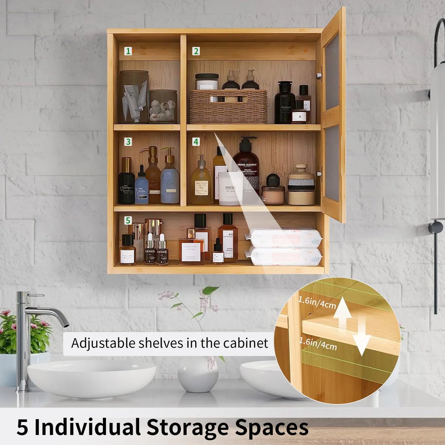 Wall Bathroom Cabinet with Mirror Door Bamboo Medicine Cabinet Storage Organizer