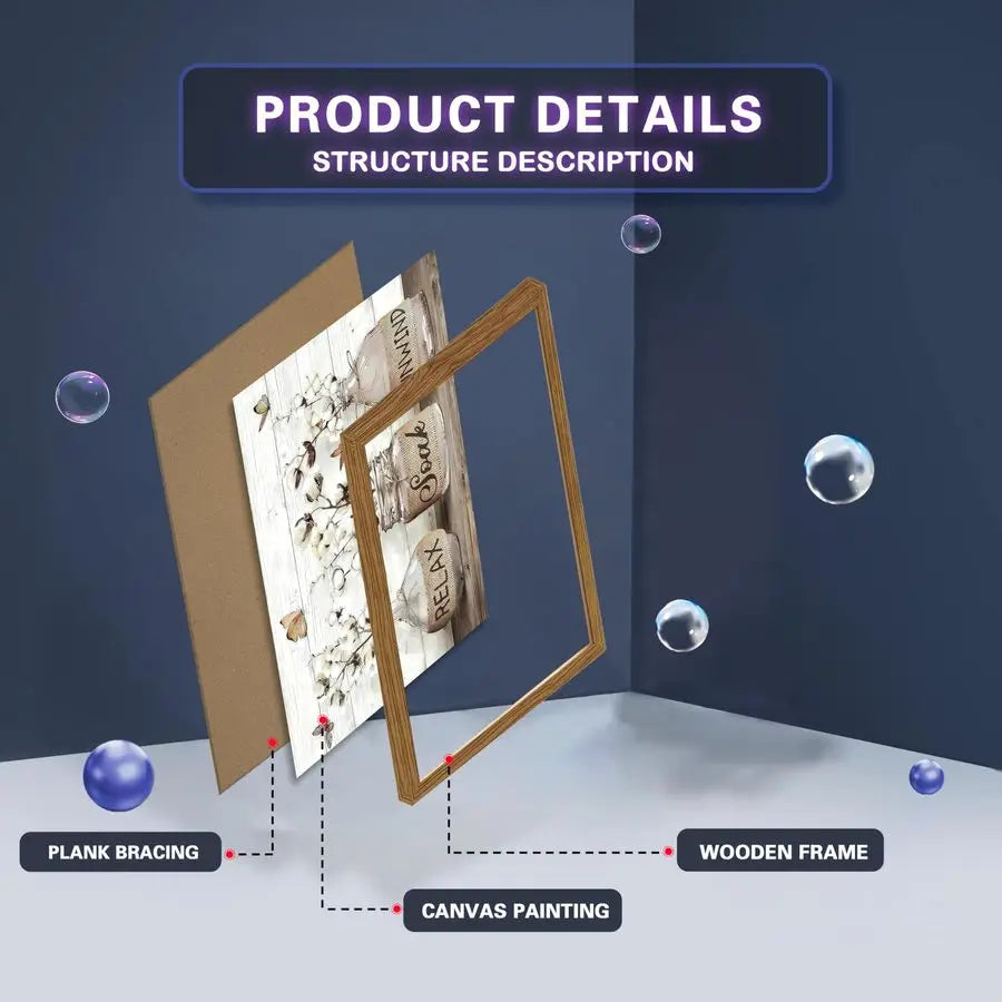 Bathroom Decor Wall Art Framed Rustic Cotton Canvas Painting