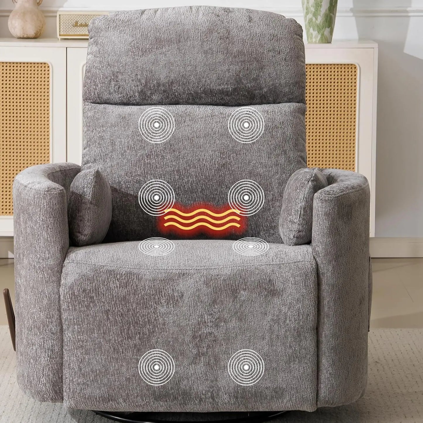 Oversized Swivel Rocker Recliner with Massage and Heat, Swivel Nursery Recliner with Adjustable Headrest, Manual, Customized