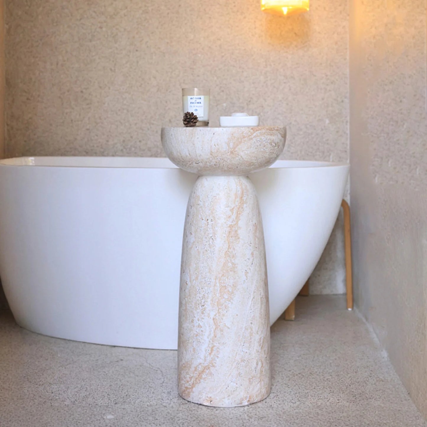 13" Natural Stone Grain Mushroom Side Table Waterproof Freestanding Patio End Table for Balcony Yard Hallway Sofa Decor