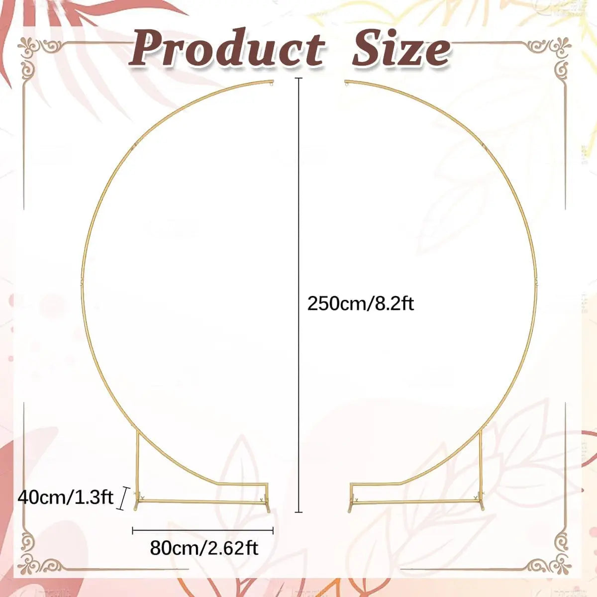 4Pcs Half Moon Arch Backdrop Stand Set, 8.2FT Metal Open Arch Frame Gold for Wedding Bridal Birthday Party Decoration