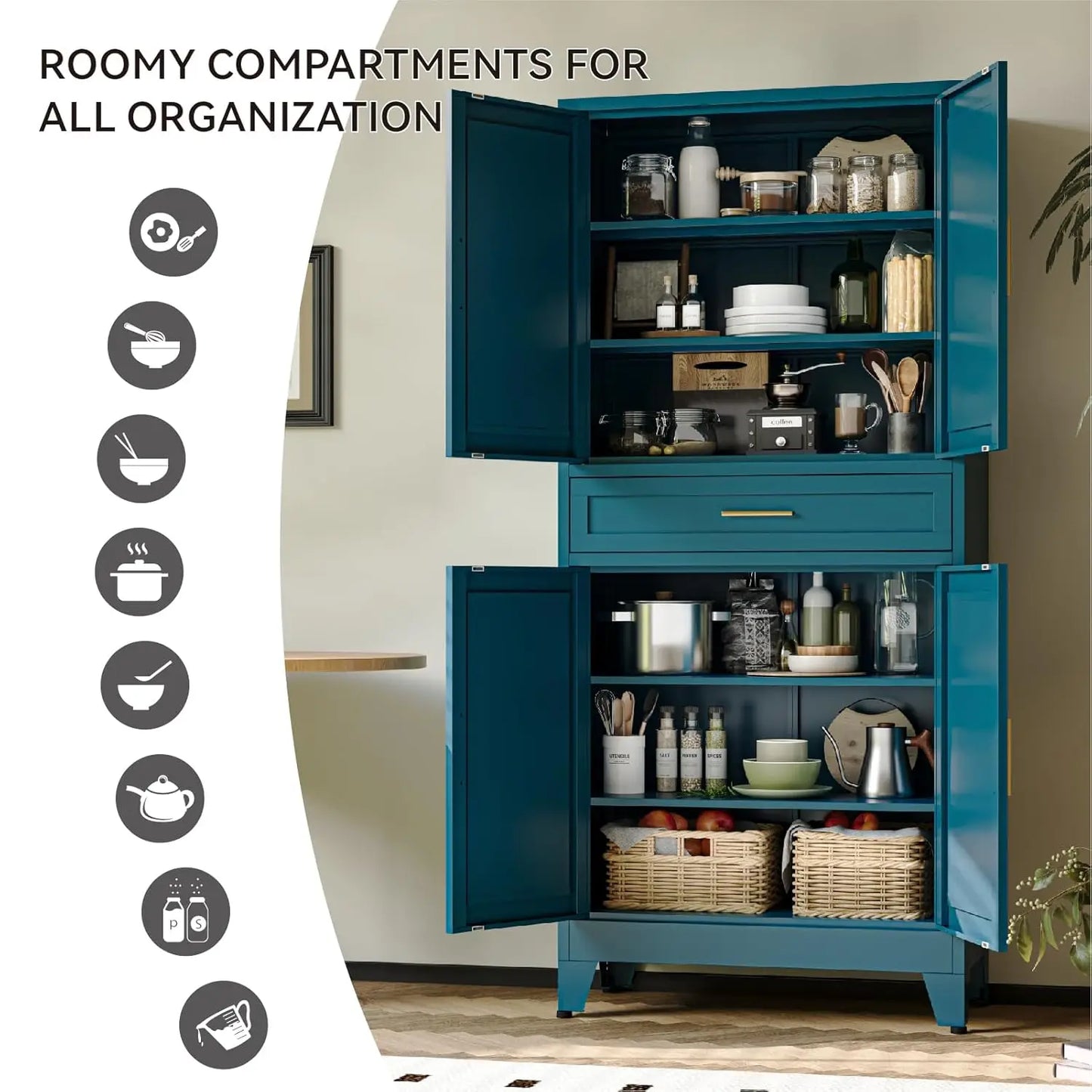 Pantry Cabinet With Drawer And Adjustable Shelves Modern Storage