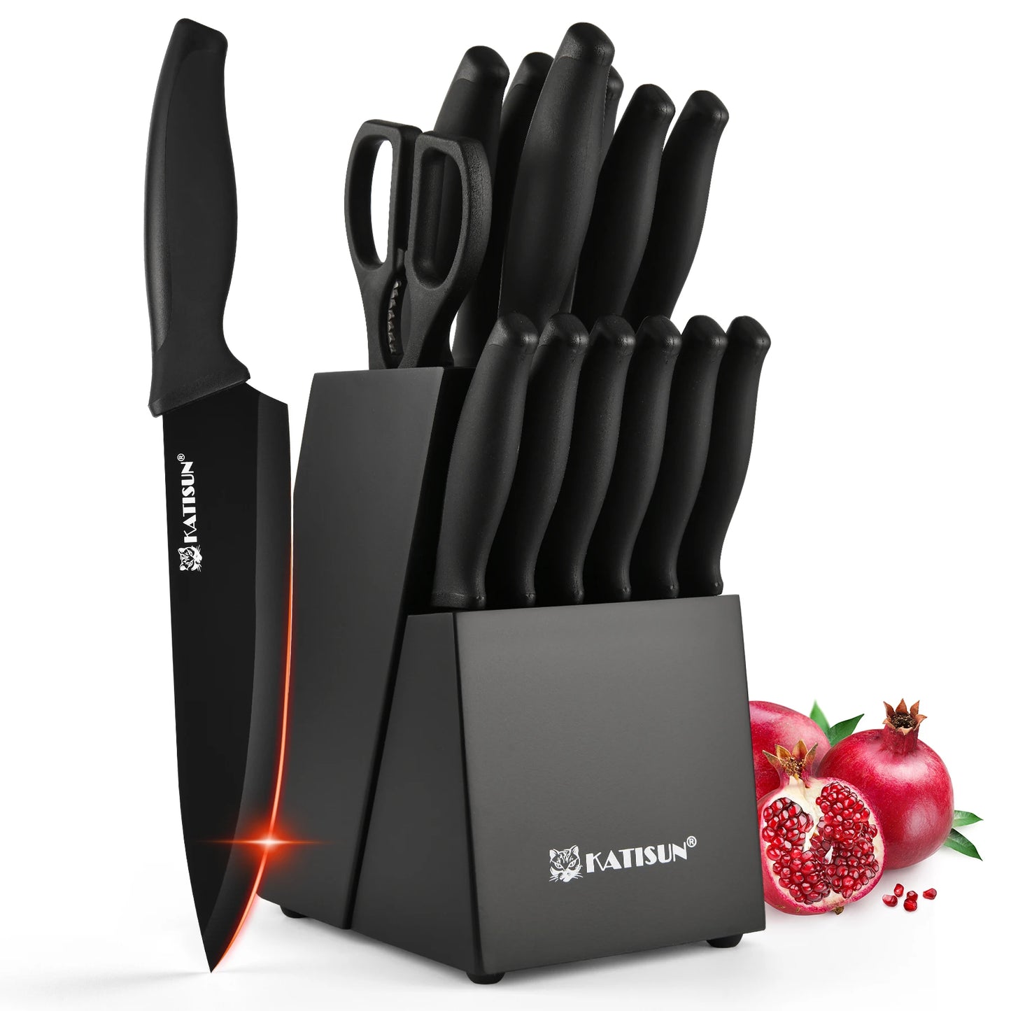 15 Piece Carbon Steel Kitchen Knife Block Set With Sharpener