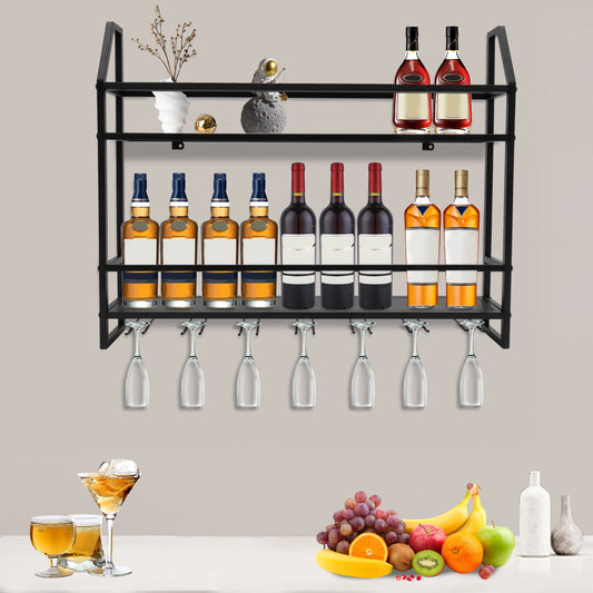Wall Mounted Wine Rack And Glass Holder For 12 Bottles