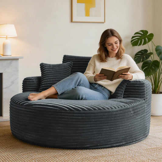 HiMISS Round Indoor Chair Corduroy With 3 Pillows For Living Room