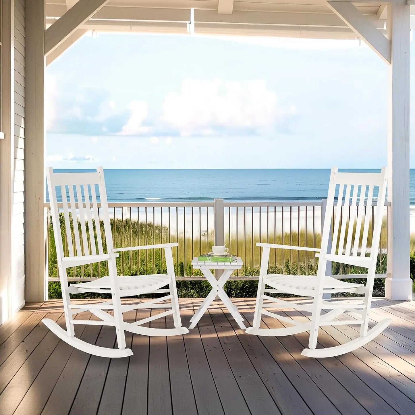 Wooden Rocking Chair Set With Side Table For Porch
