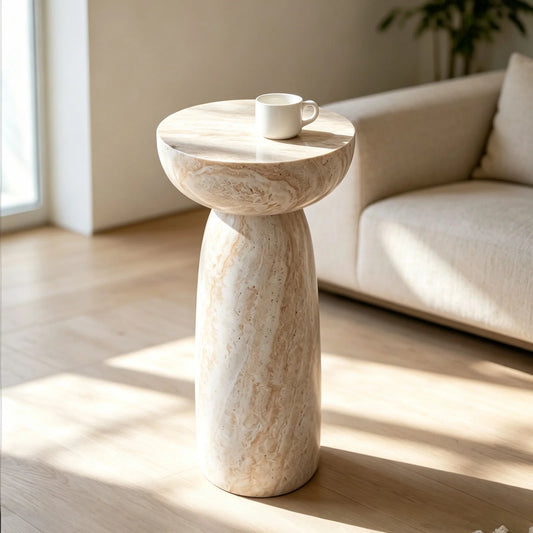 13" Natural Stone Grain Mushroom Side Table Waterproof Freestanding Patio End Table for Balcony Yard Hallway Sofa Decor
